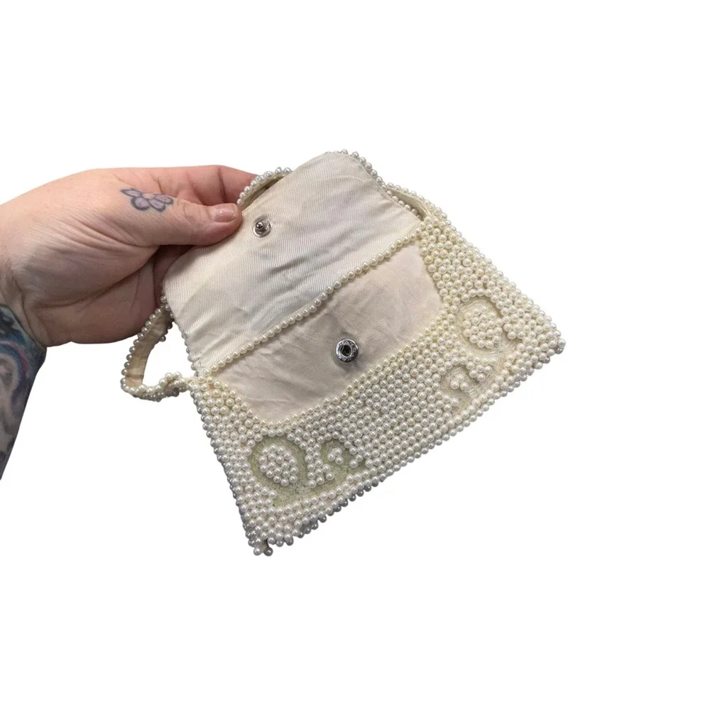 Vintage 1950s Emson made In Japan Beaded Purse White, Pink, Blue, Green Accent